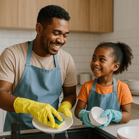 Père et fille utilisant les produits ECOCLEAN